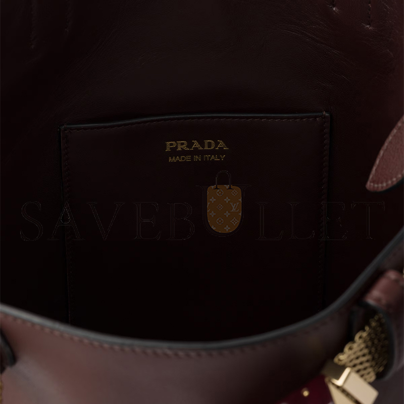 PRADA BUCKLE LEATHER BUCKET BAG WITH JEWELED BELT 1BE085 (29*16.5*18cm) PRADA BUCKLE LEATHER BUCKET BAG WITH JEWELED BELT 1BE085 (29*16.5*18cm)